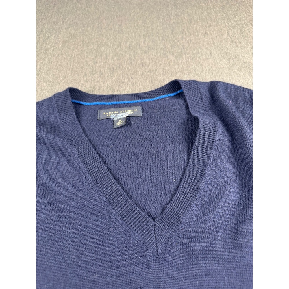 Banana Republic Mens Navy Blue Extra‎ Fine Merino Wool V-Neck Sweater Medium